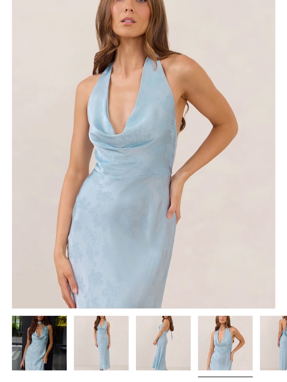 Park & Fifth Powder Blue Backless Cowl Neck Dress